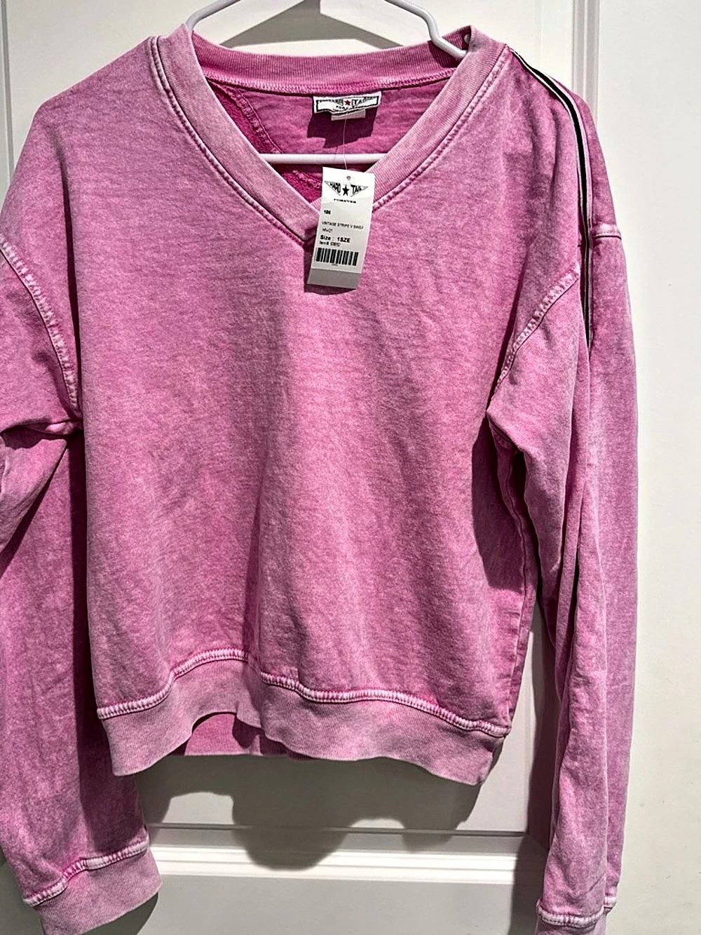Hard Tail Forever Vintage Stripe V Sweatshirt Pink NWT- ONE size